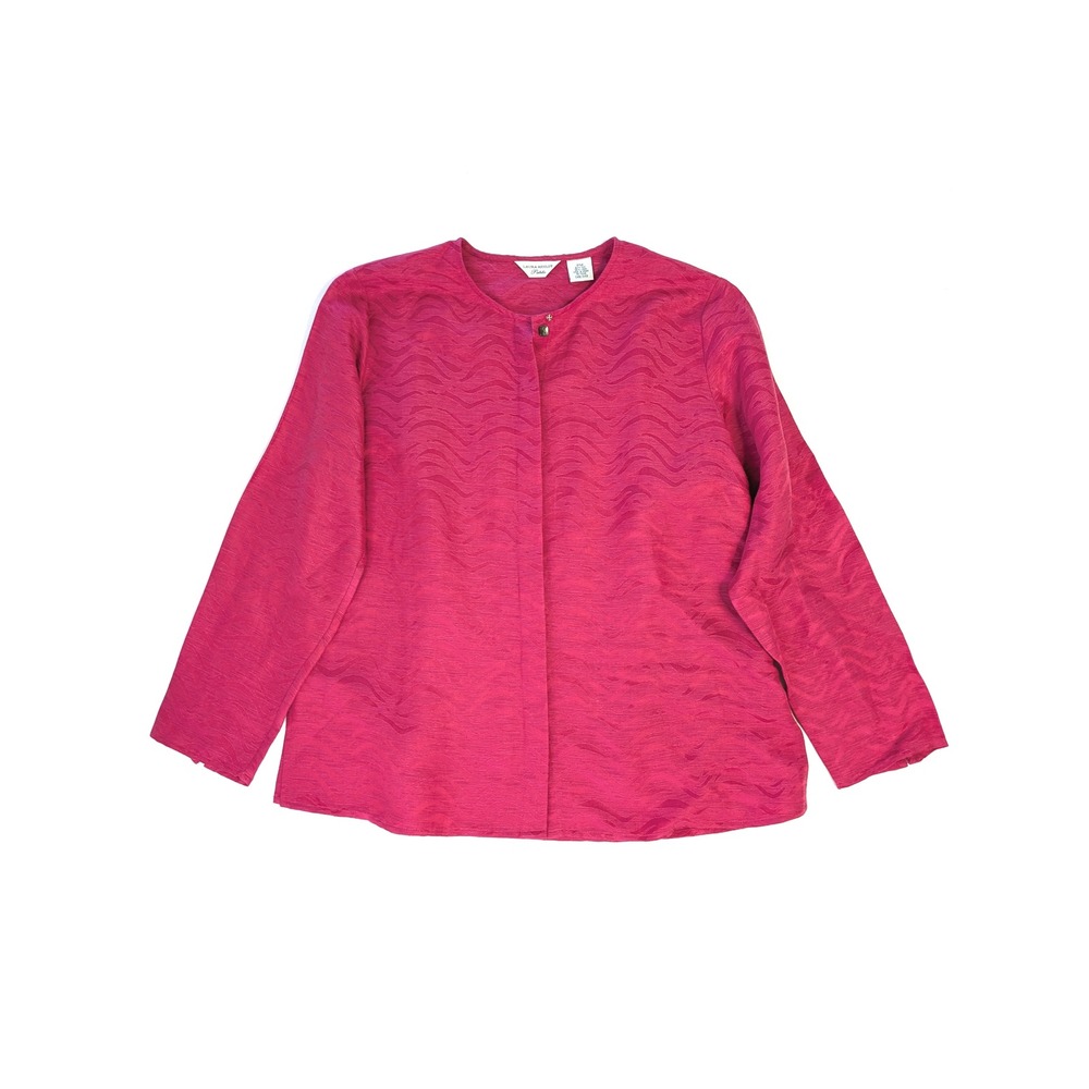 Laura Ashley Petite Magenta Pink Silk Linen Jacquard Wave Blouse PM - Picture 2 of 6